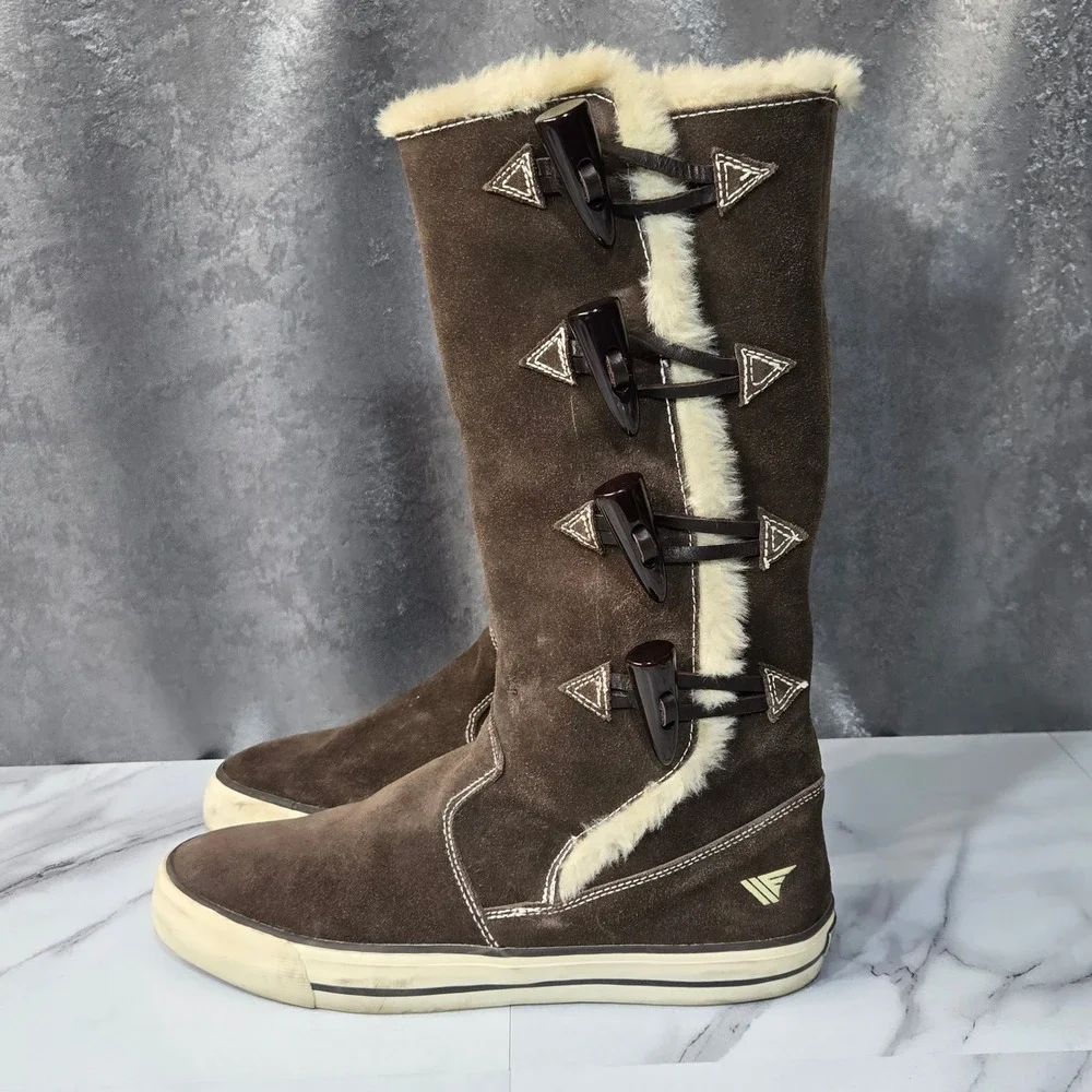 Gola Sidewalk Boots Women 10 Brown Suede Faux Fur Lined Toggle Mid Calf Y2K Snow